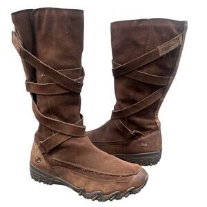 Skechers Suede Leather Boots 8 Brown Strappy Flats Boho Winter College Academia